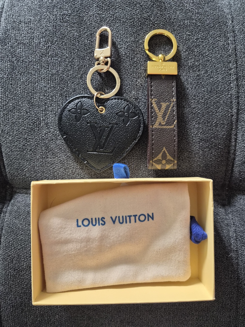 Louis Vuitton Heart & Monogram Keychain Set - Black & Brown